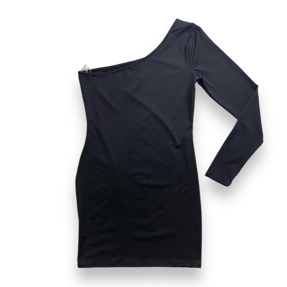 Black One-Shoulder Long Sleeve Bodycon Mini Dress · Size M · NWT - Picture 4 of 6